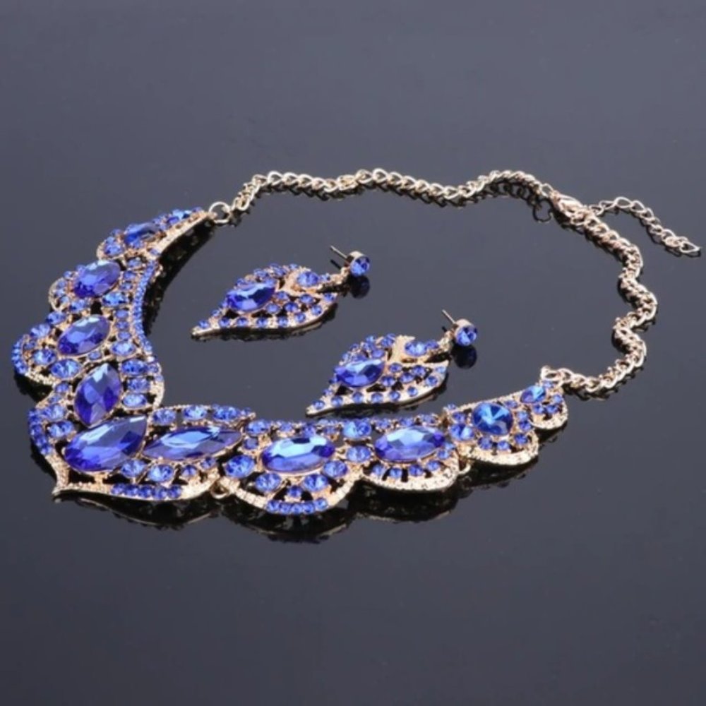 NS28 | Blue Evening Glam Jewelry Prom Wedding Set - Picture 2 of 3